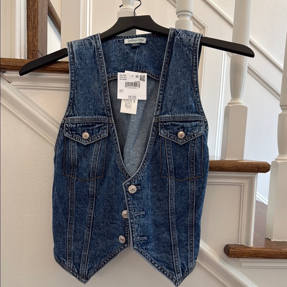 American Eagle Outfitters Blue Denim Vest